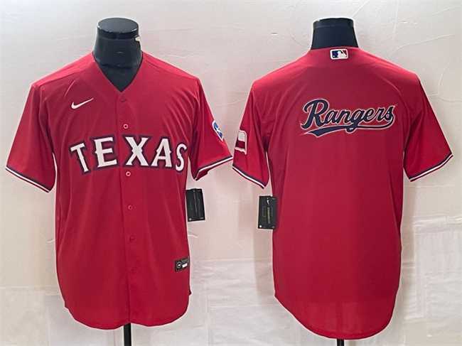 Mens Texas Rangers Red Team Big Logo With Patch Cool Base Stitched Baseball Jersey